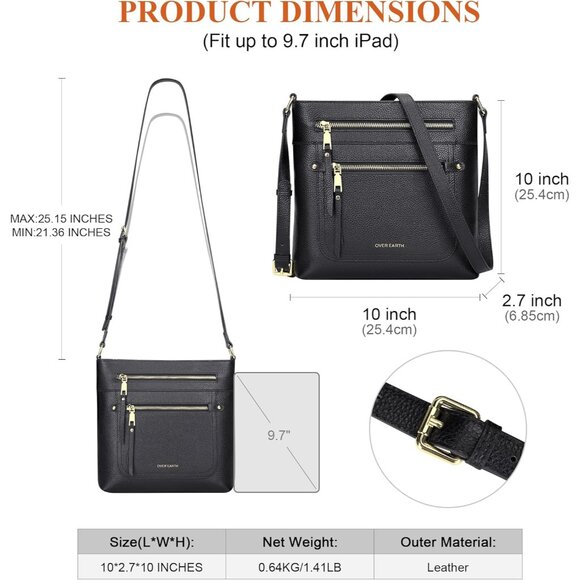 Stylish Black Crossbody Purse for Women - Multiple Pockets & Adjustable Strap - Picture 5 of 7